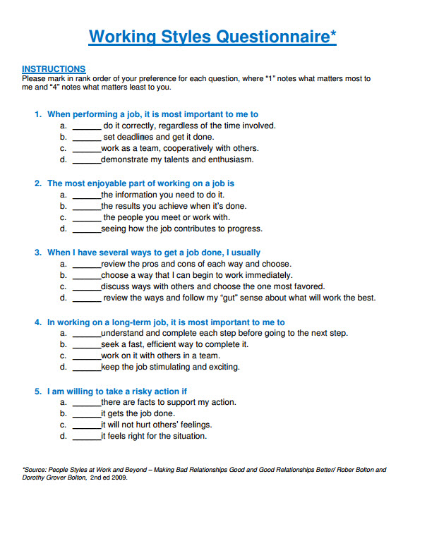 Working Styles Questionnaire