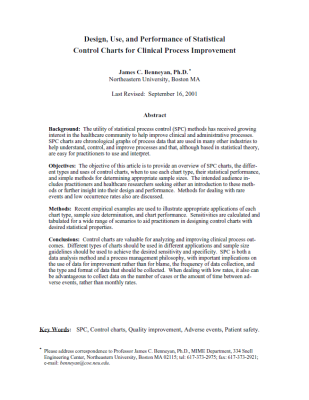 Design, Use, and Performance of Statistical Control Charts for Clinical ...
