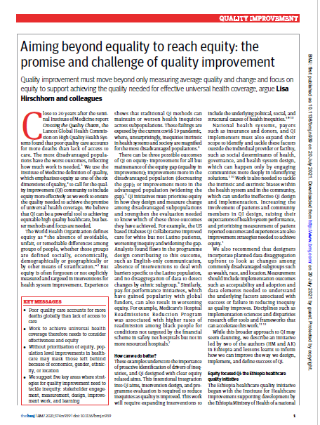 Aiming beyond equality to reach equity: the promise and challenge of quality improvement