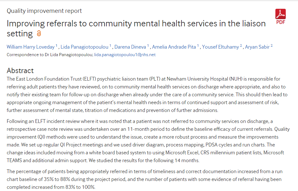 Improving referrals to community mental health services in the liaison setting