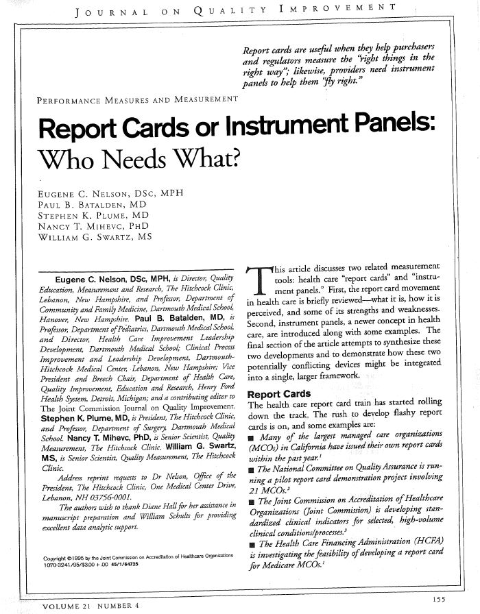 Report cards or instrument panels: who needs what?