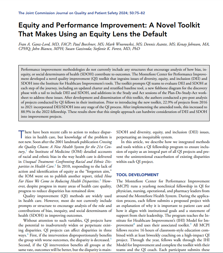 Equity and Performance Improvement: A Novel Toolkit That Makes Using an Equity Lens the Default