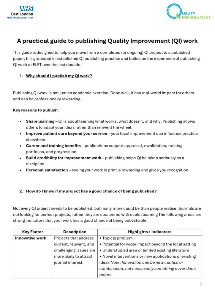 Resources Archive - Quality Improvement - ELFT
