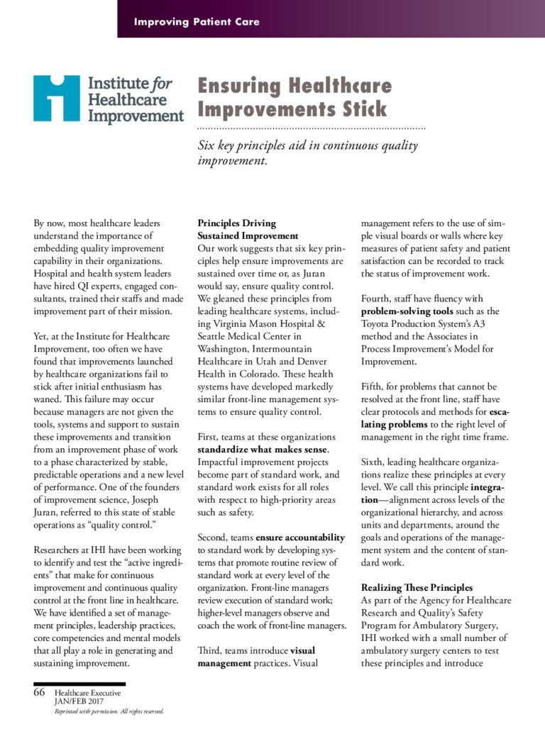 Ensuring Healthcare Improvements Stick