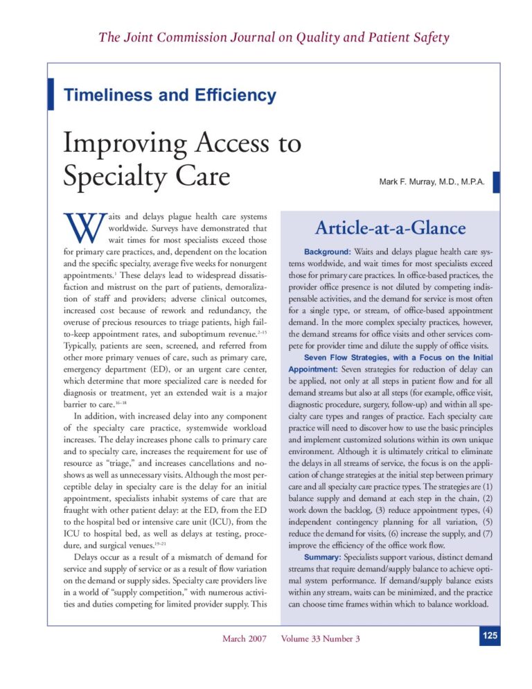 Improving Access to Specialty Care