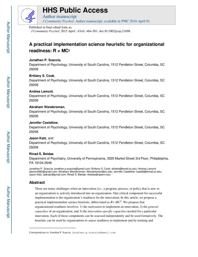 Organisational readiness