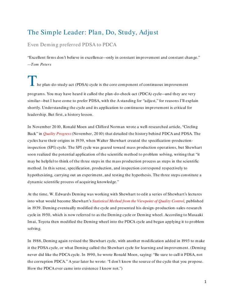 The Simple Leader: Plan, Do, Study, Adjust