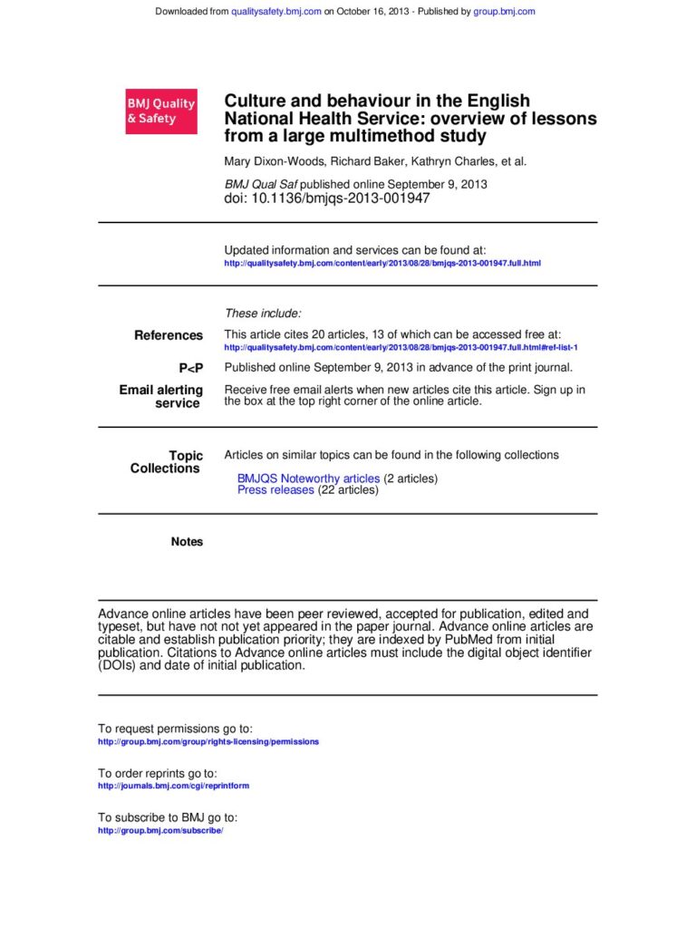 Culture and Behaviour in the English National Health Service