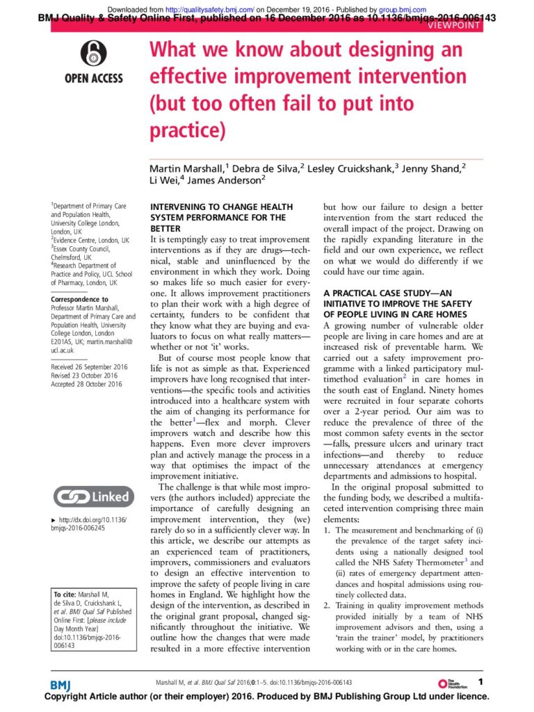 What we know about designing an effective improvement intervention (but too often fail to put into practice)