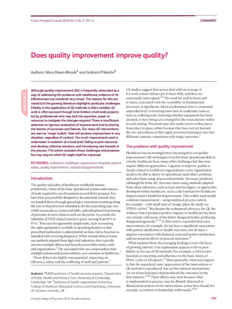 Does quality improvement improve quality