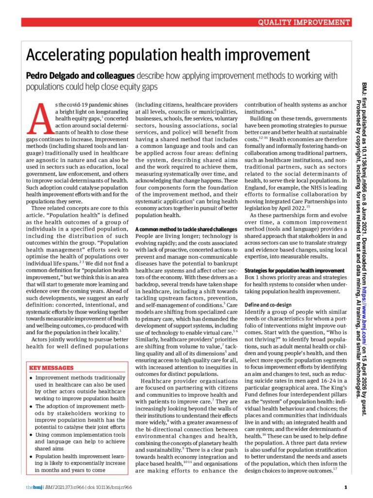Accelerating Population Health Improvement