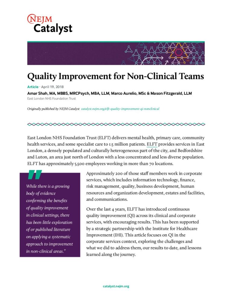 Quality Improvement for Non-Clinical Teams