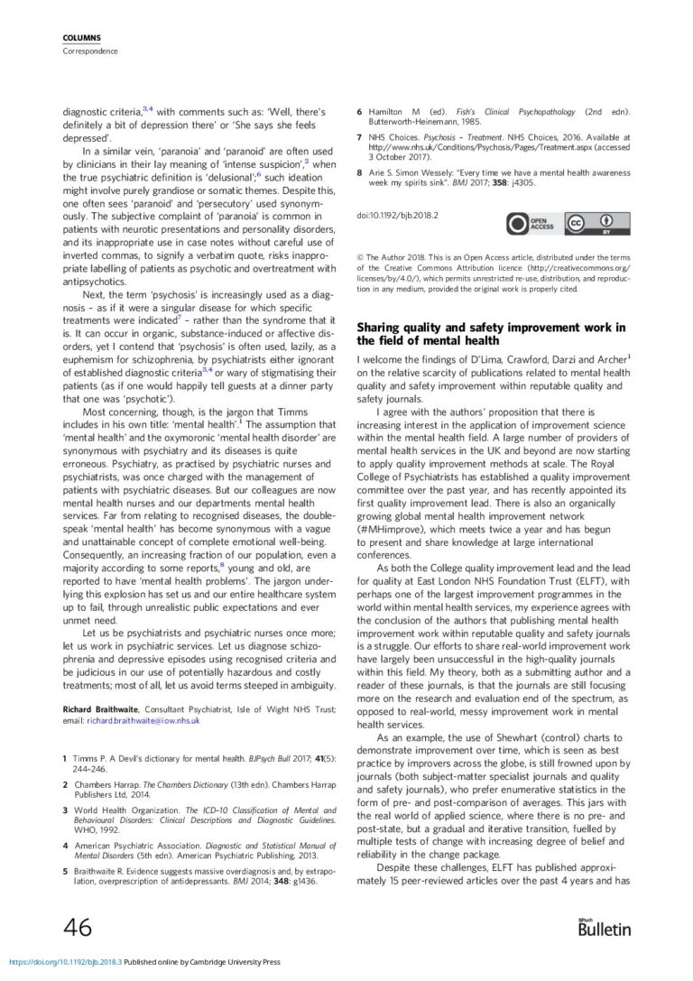 Sharing quality and safety improvement work in the field of mental health