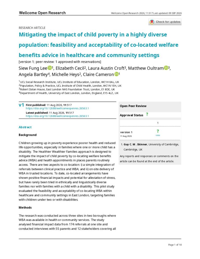 Mitigating the impact of child poverty in a highly diverse population – feasibility and acceptability of co-located welfare benefits advice in healthcare and community settings